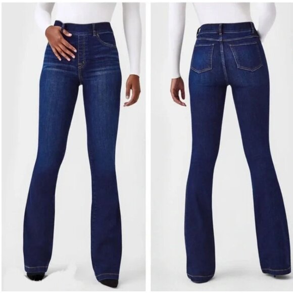 SPANX Denim Stretch Flare jeans Dark Wash Pull On Shapewear Medium - Picture 3 of 12